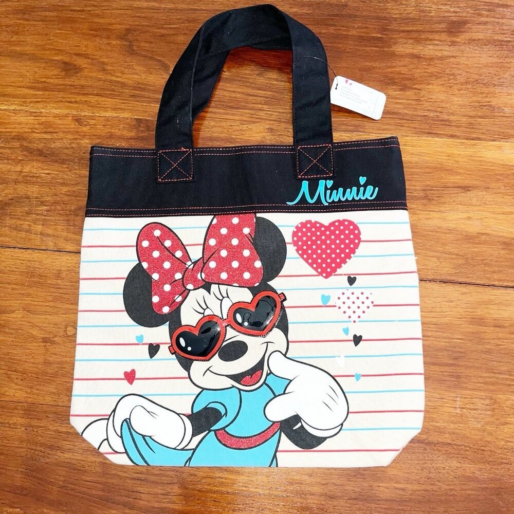 NWT DISNEY Minnie's Puffy Detail Tote bag Minnie Mouse Polka Dots Hearts